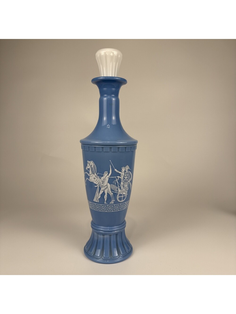 Vintage 1960 Jim Beam Greek Chariots Blue Milk Glass Liquor Decanter Bottle